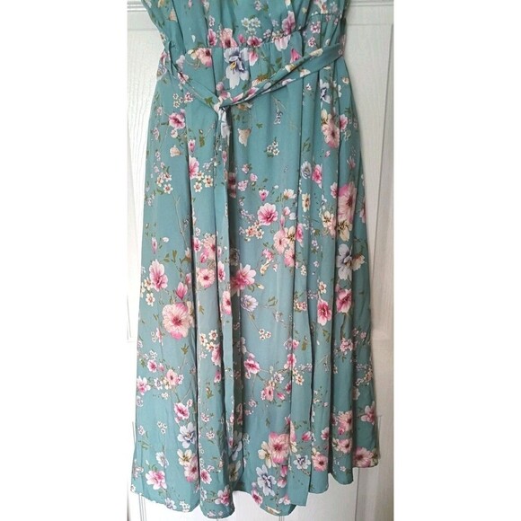 Bloom Chic Dress Sz 14/16 Flutter Sleeve Belted Floral Mint Feminine Cottagecore - Picture 3 of 9